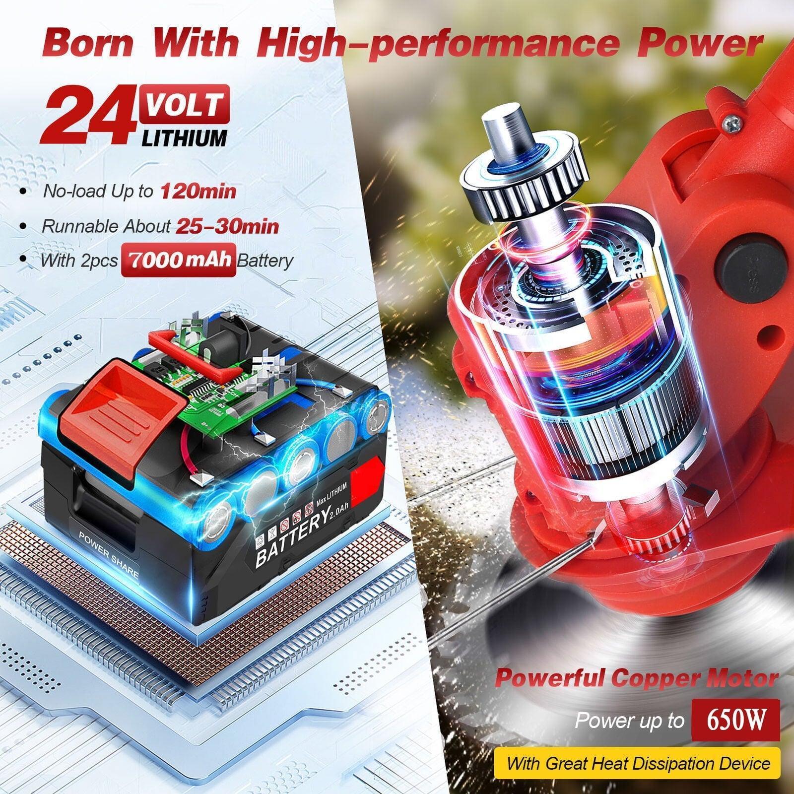 Electric Cordless Grass Trimmer, 24V 650W Battery Operated Weed Eater, String Trimmer Mower with Wheels, Lawn Edger & Grass Cutting Machine - ClubOn