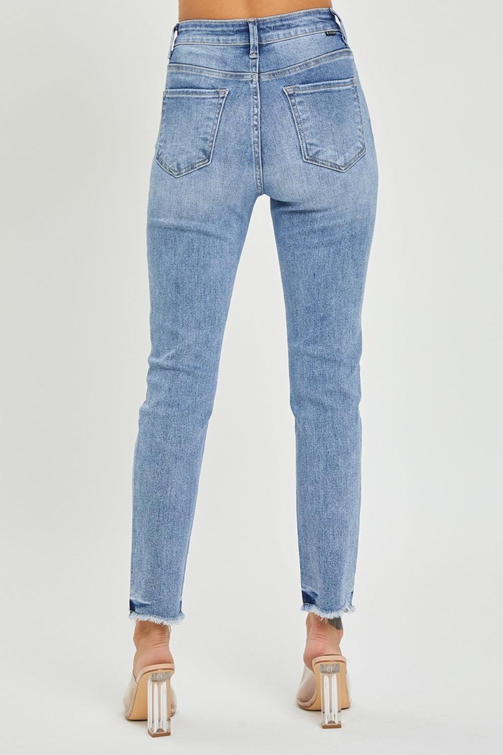 RISEN Full Size High Rise Frayed Hem Skinny Jeans - ClubOn
