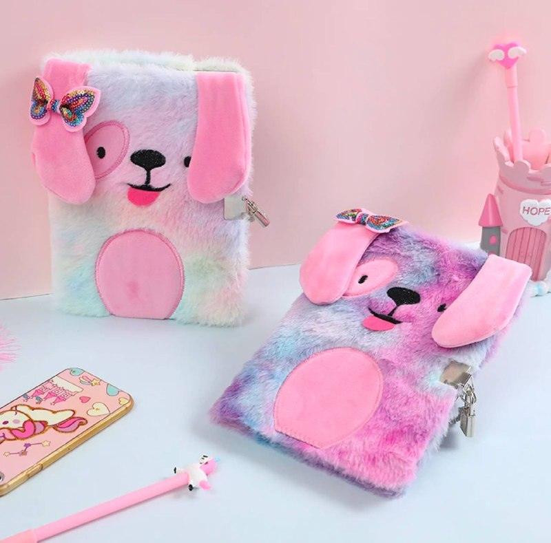 Plush Notebook with Lock – Cute Dog A5 Journal & Diary - ClubOn