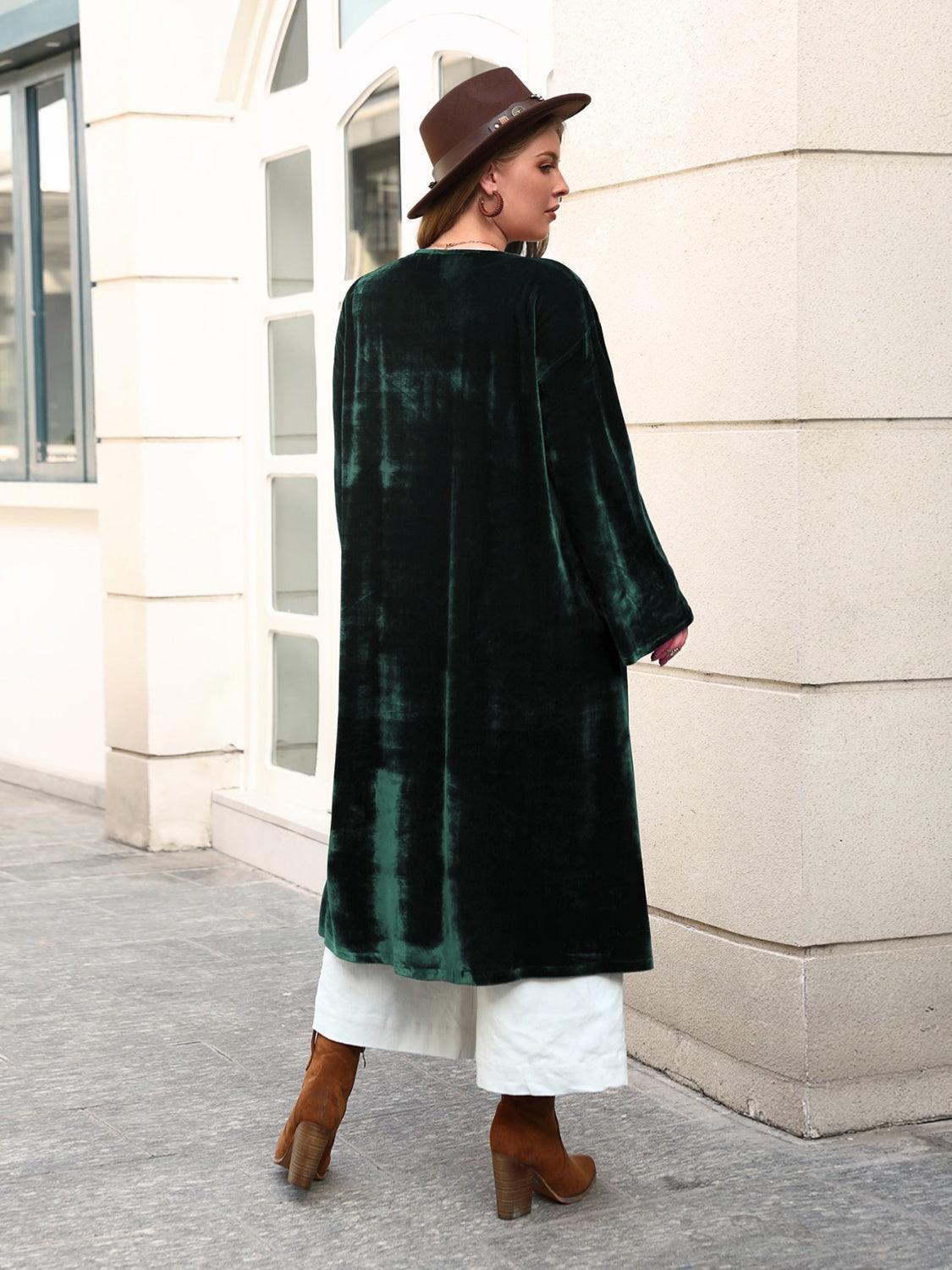 Plus Size Printed Open Front Long Sleeve Cardigan - ClubOn