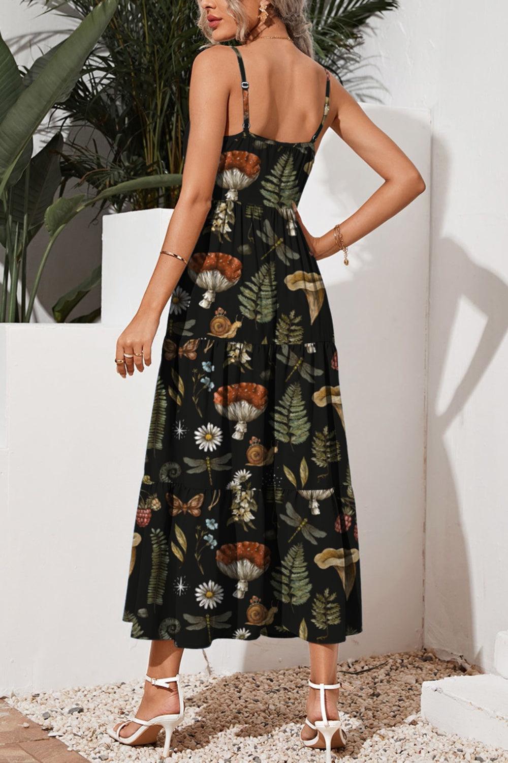 FAM-FAM Tiered Printed Square Neck Cami Dress - ClubOn