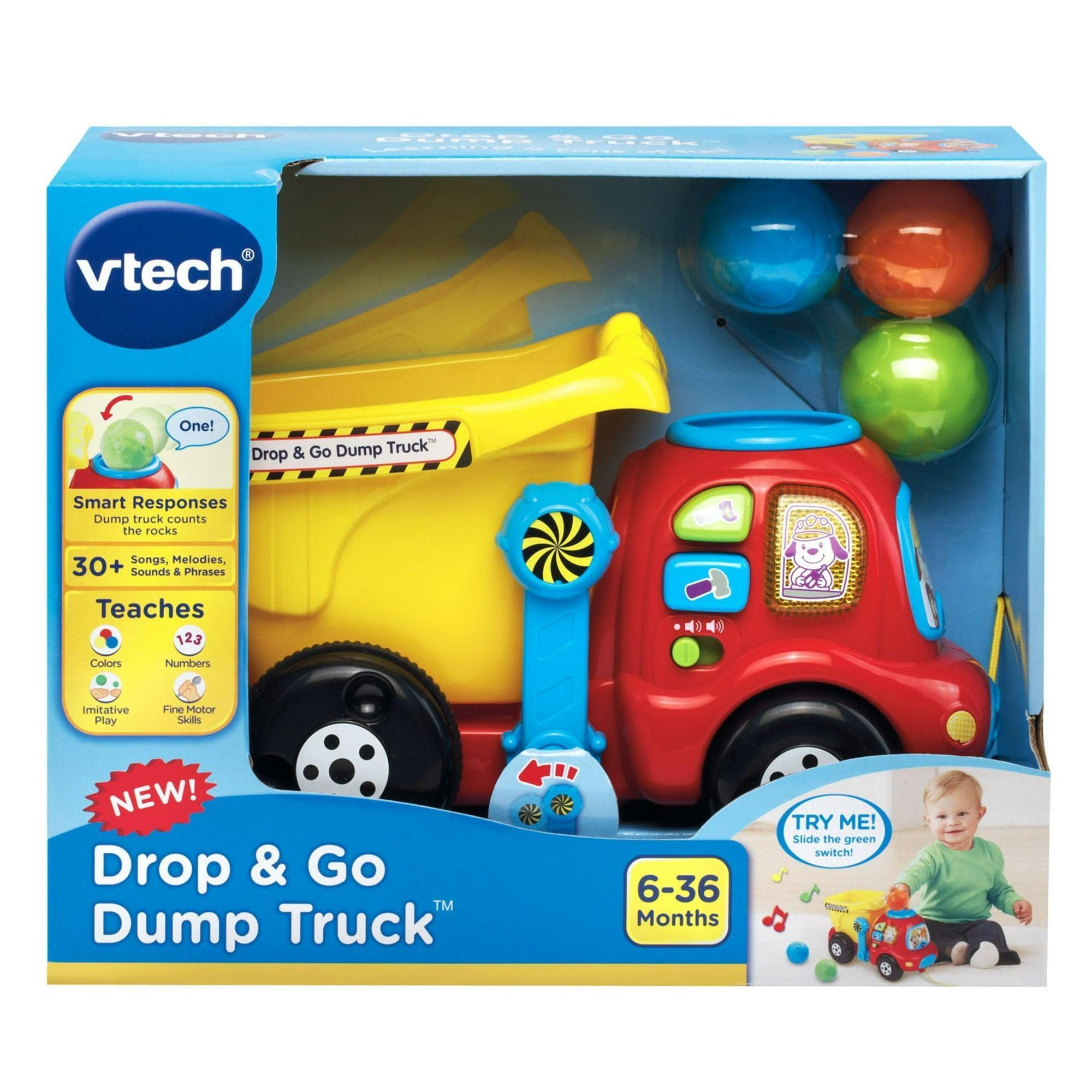 VTech Drop and Go Dump Truck, Push & Pull Toy with Accessories for Baby and Toddler - ClubOn
