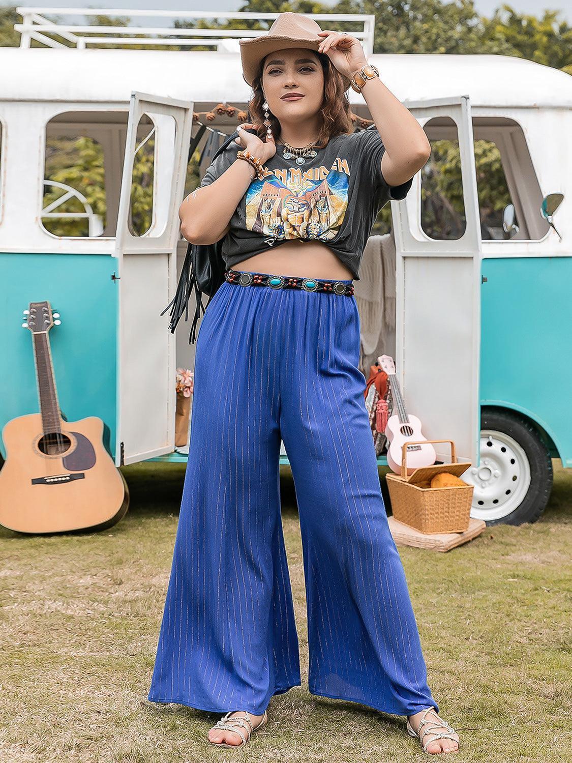 Plus Size Striped Wide-Leg Pants - ClubOn