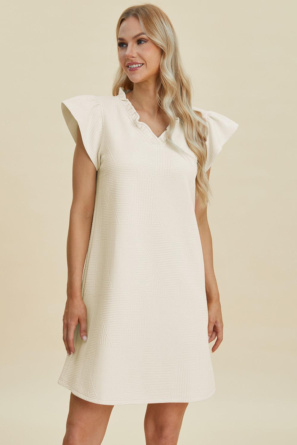 Double Take Full Size Ruffled V-Neck Cap Sleeve Dress - ClubOn