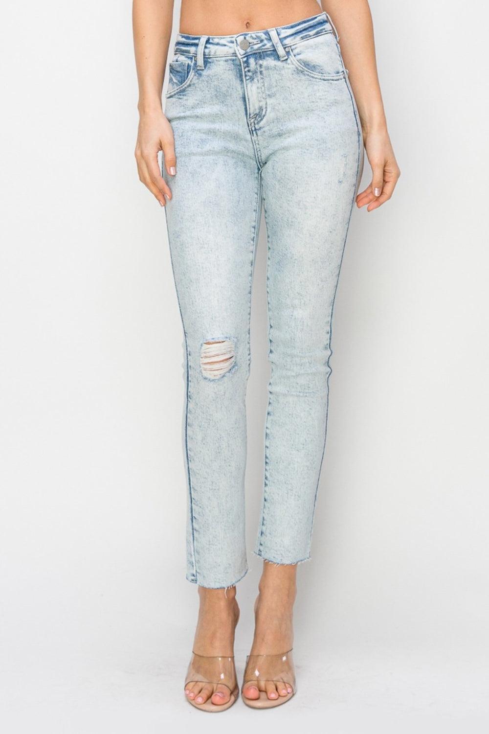 Risen Full Size High Rise Distressed Skinny Jeans - ClubOn