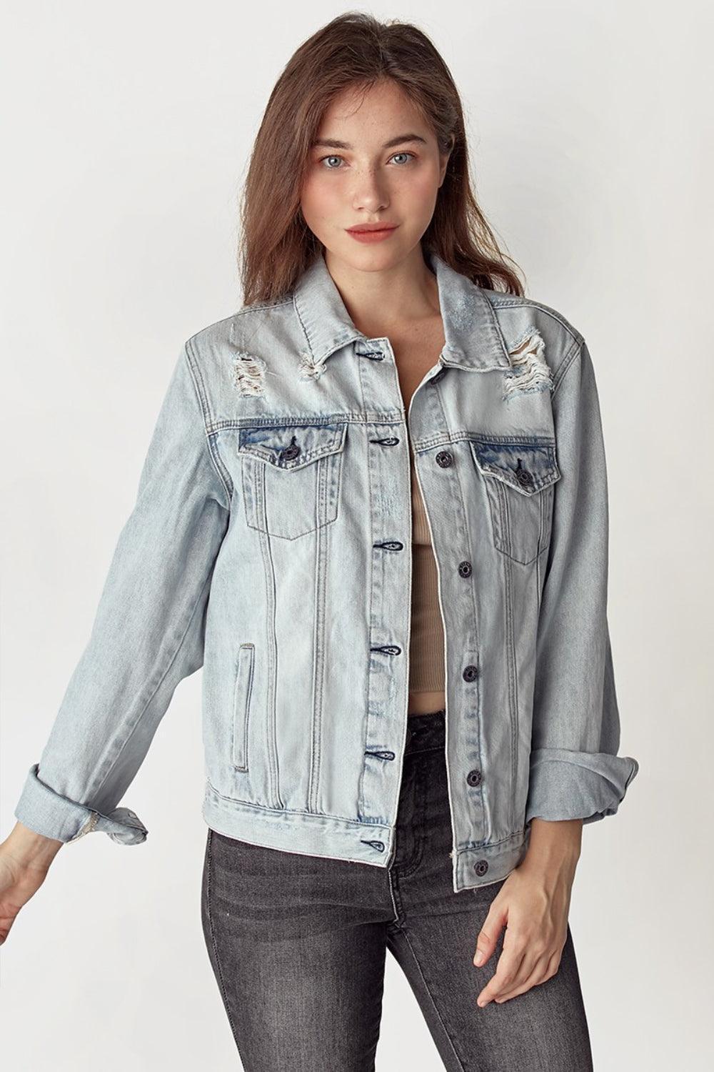 RISEN Distressed Button Up Jacket - ClubOn