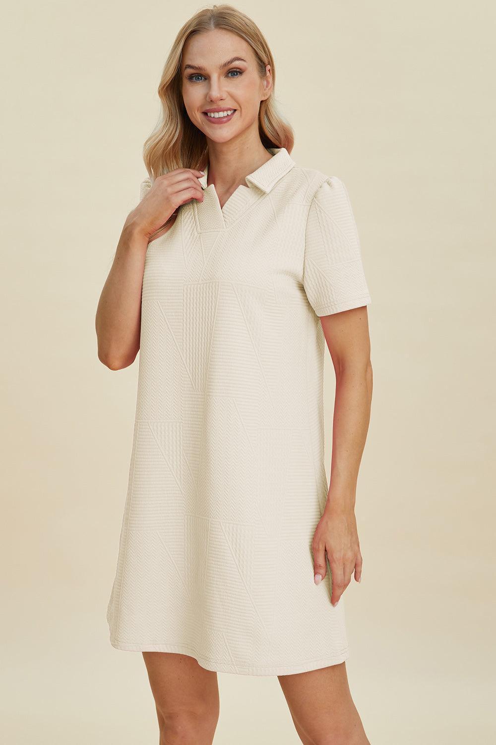 Double Take Full Size Texture Short Sleeve Dress - ClubOn
