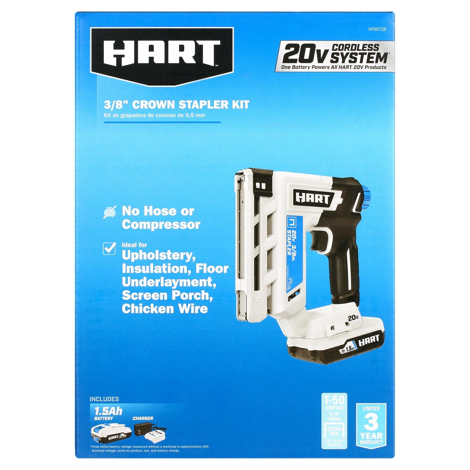 HART 20-Volt 3/8 Inch Crown Staple Gun Kit, Includes 20-Volt 1.5Ah Battery - ClubOn