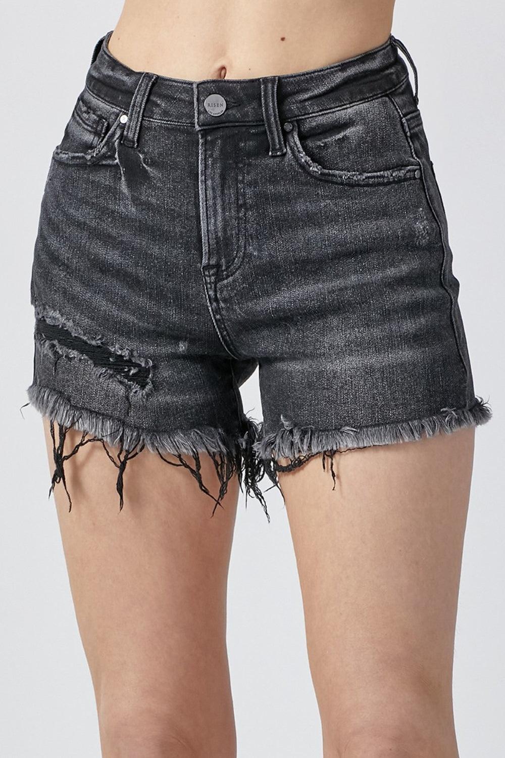 RISEN Raw Hem Denim Shorts with Pockets - ClubOn