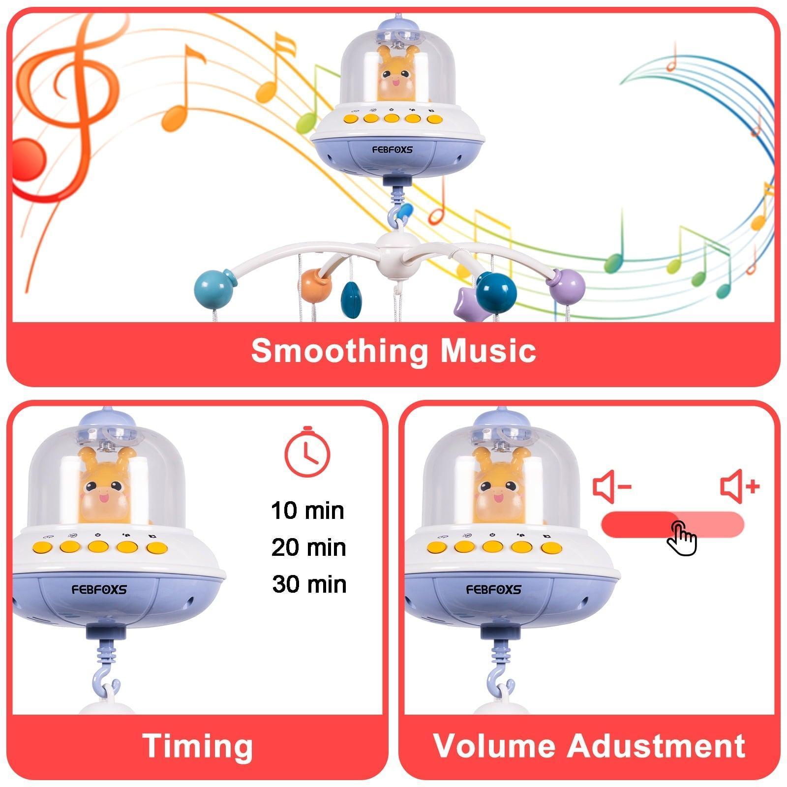 Febfoxs Baby Crib Mobile with Music & Lights, Remote Control, Blue - ClubOn
