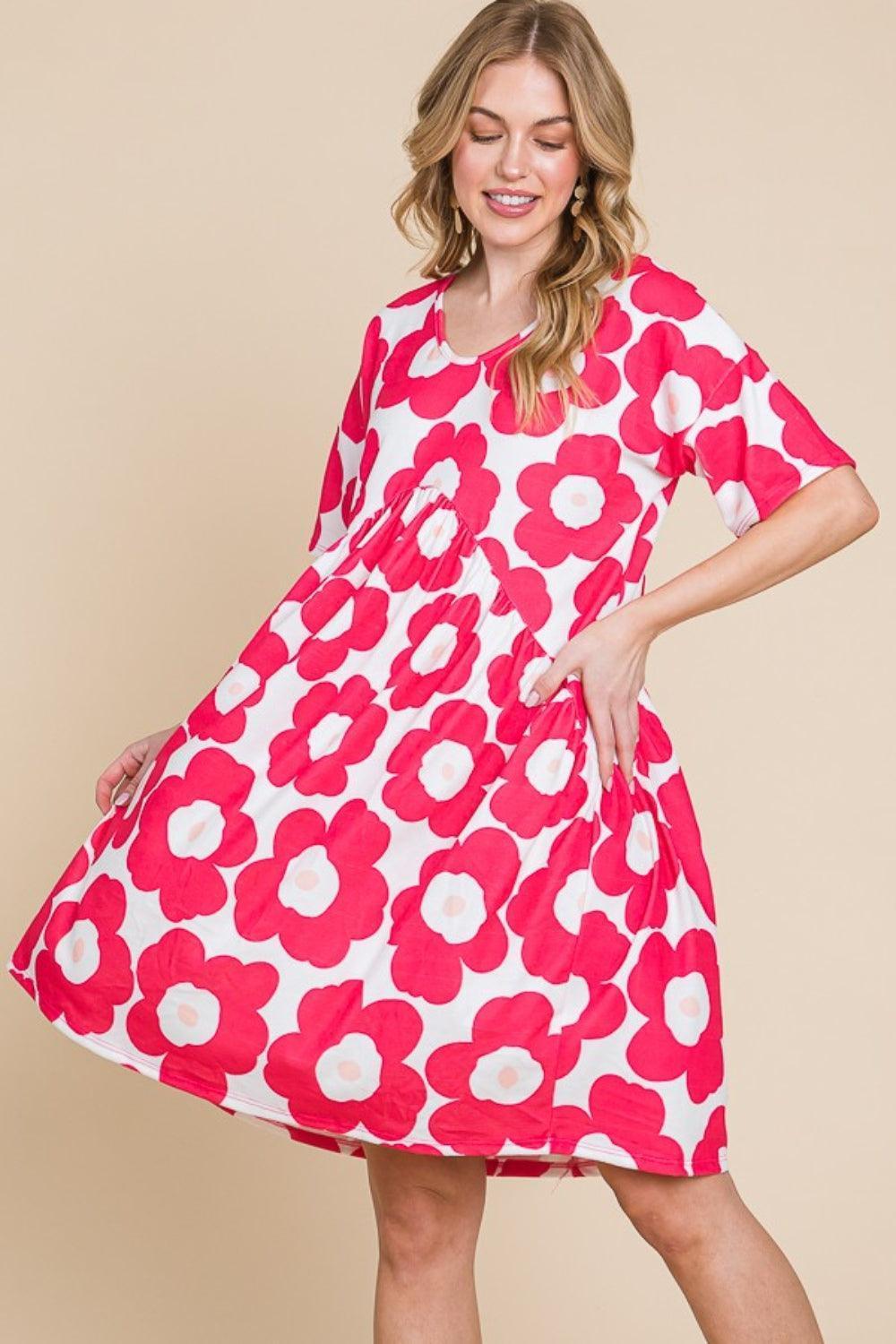 BOMBOM Flower Print Ruched Dress - ClubOn