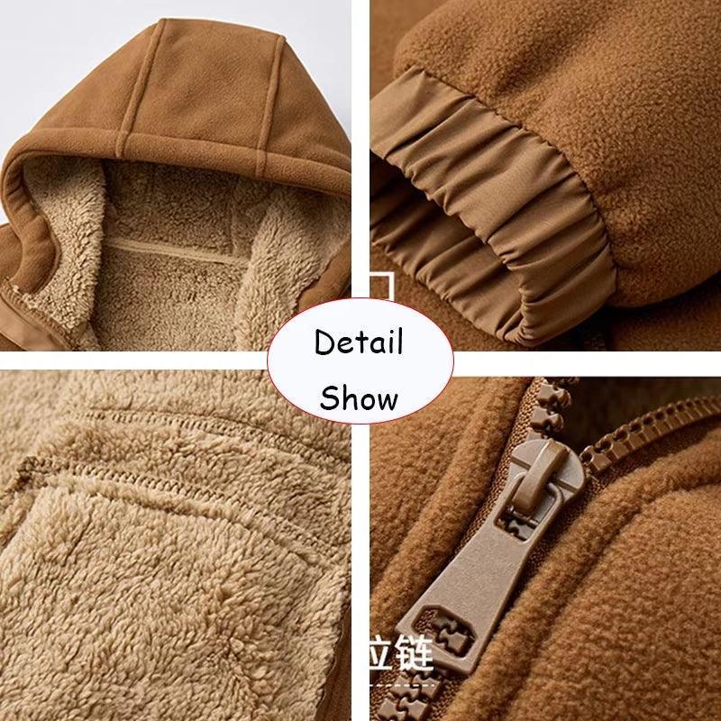 Men’s Winter Fleece Hooded Jacket – Solid Color Zipper Casual Coat - ClubOn