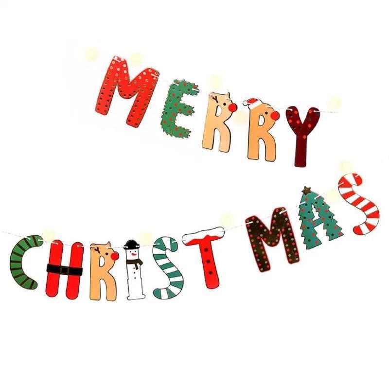 Korean INS Red & Green Merry Christmas Pull Flag – Festive Décor - ClubOn