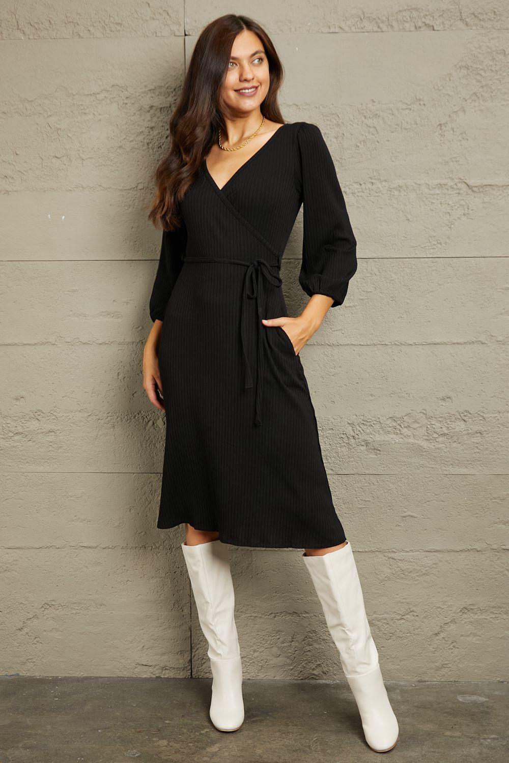 Culture Code Full Size Surplice Flare Ruching Dress - ClubOn