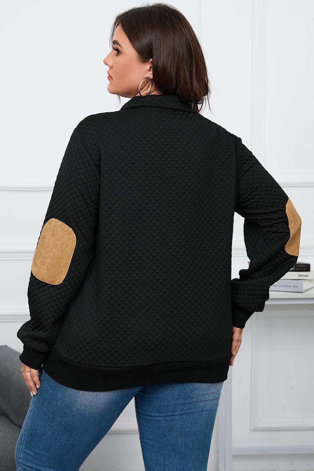 Plus Size Waffle-Knit Collared Neck Sweatshirt - ClubOn
