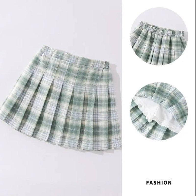 Girls High-Waist Plaid Pleated Skirt – A-Line School Uniform - ClubOn
