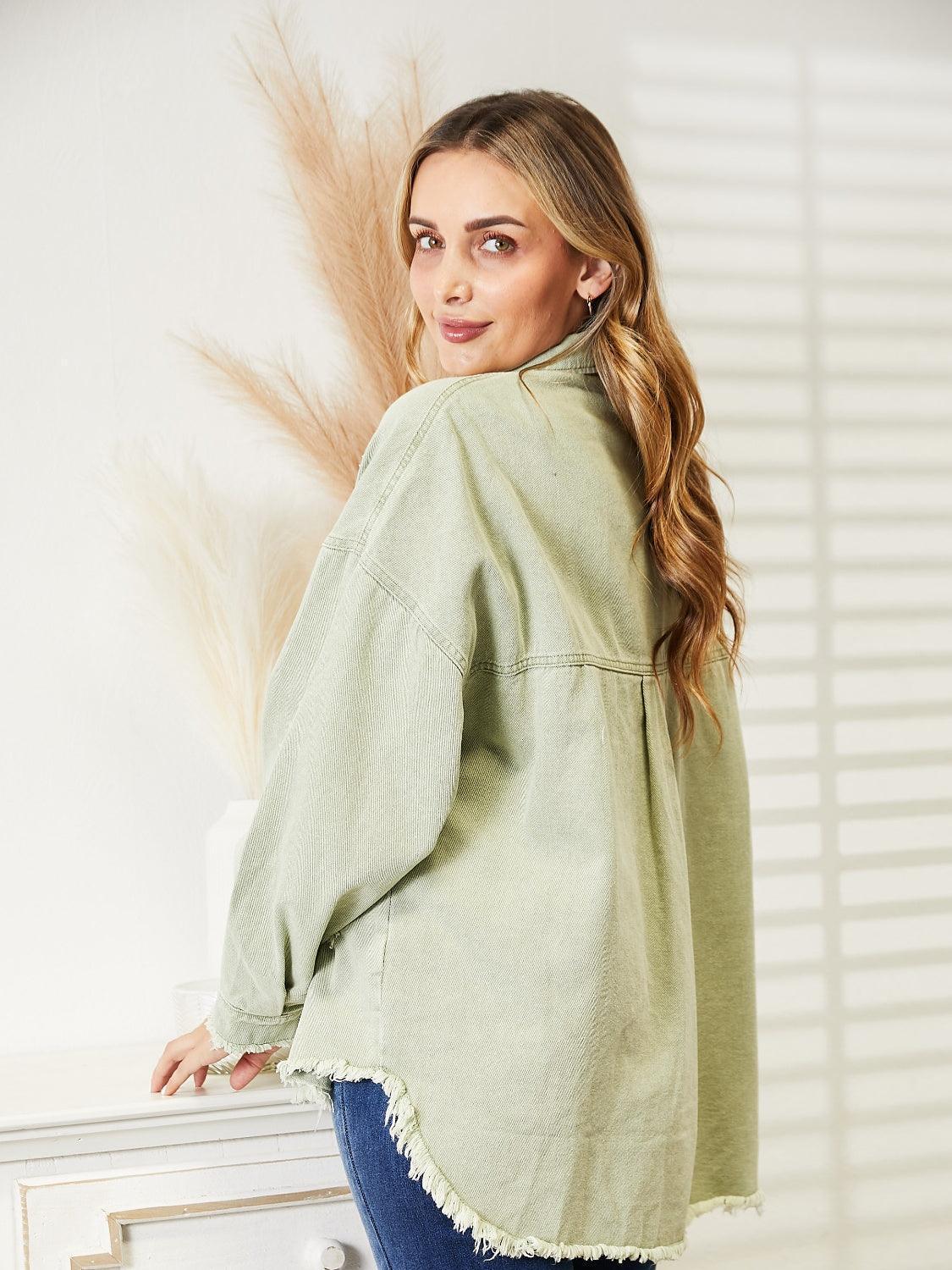 Distressed Raw Hem Denim Jacket - ClubOn