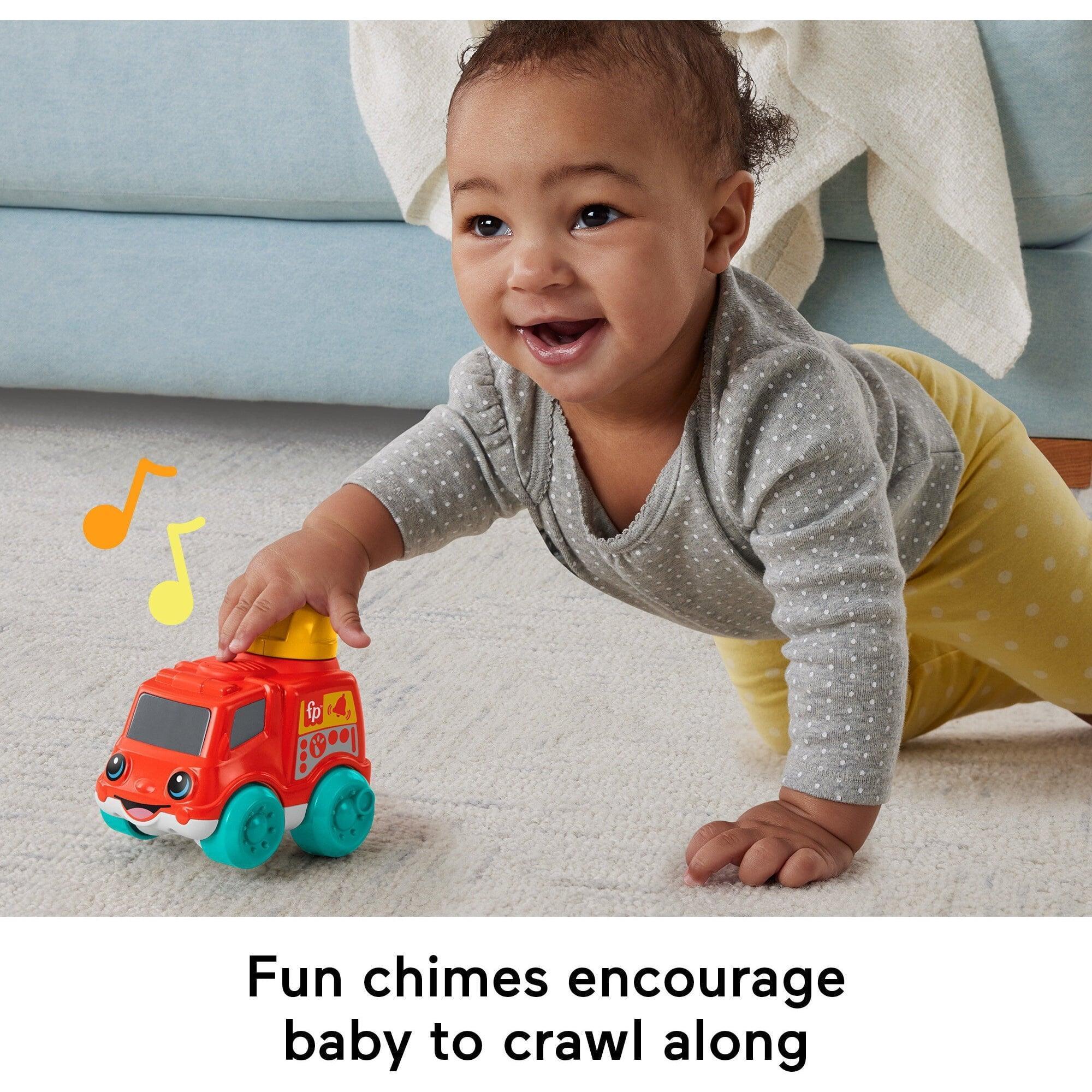 Fisher-Price Chime & Ride Fire Truck Push-Along Toy Vehicle for Infants with Fine Motor Activities - ClubOn