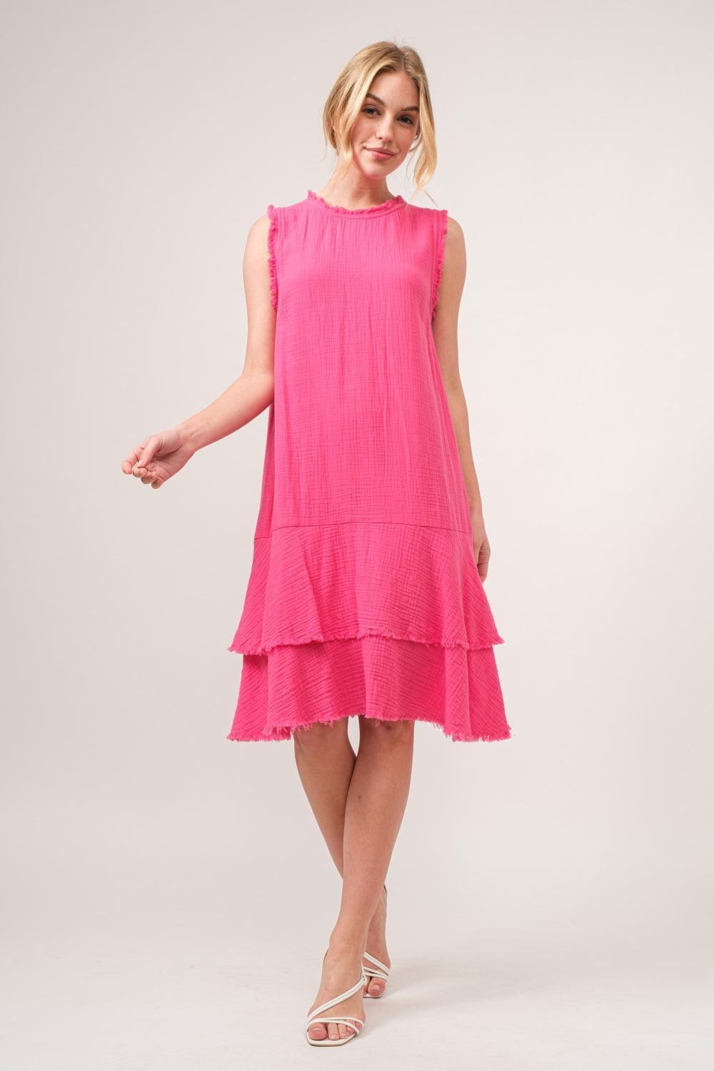 And The Why Washed Fringe Detail Tiered Dress - ClubOn