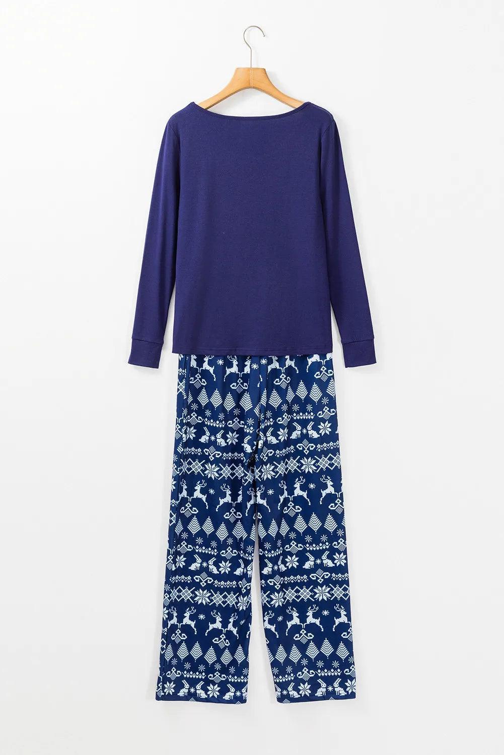 Round Neck Long Sleeve Top and Printed Pants Lounge Set - ClubOn
