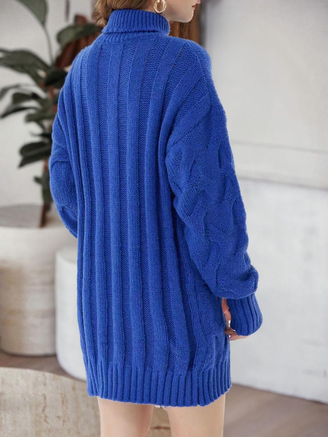 Cable-Knit Turtleneck Sweater Dress - ClubOn