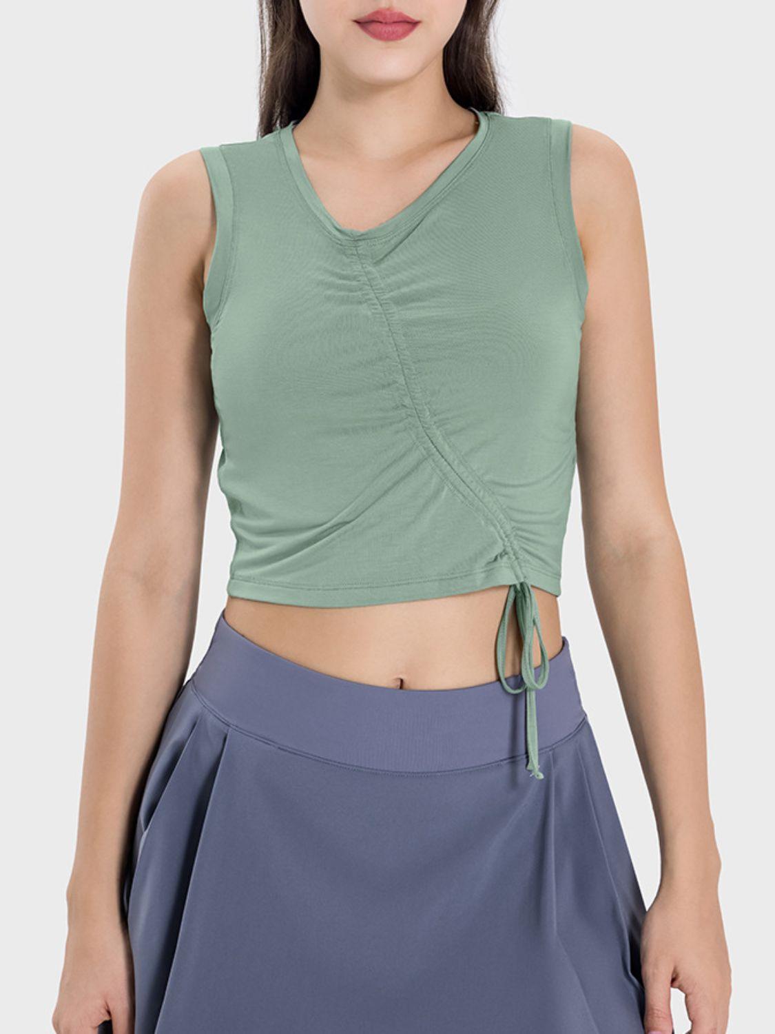 Millennia Drawstring Ruched Wide Strap Active Tank - ClubOn