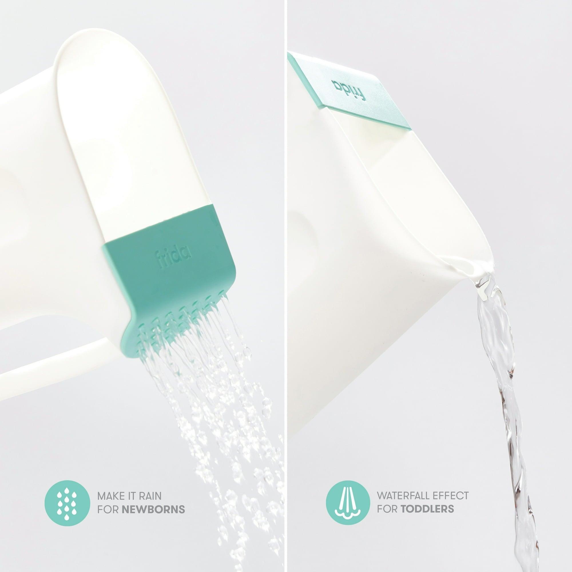 Frida Baby Control The Flow Rinser – Polypropylene ABS Bath Time Rinse Cup with Easy Grip Handle and Removable Rain Shower, White - ClubOn