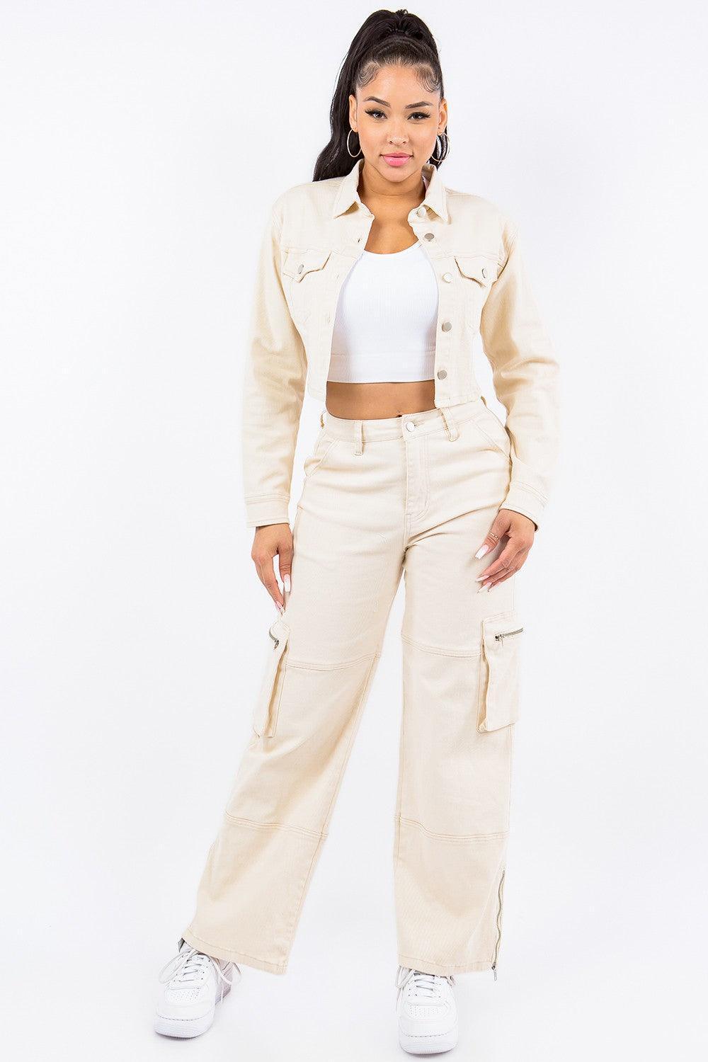 American Bazi Laced Back Cropped Jacket - ClubOn
