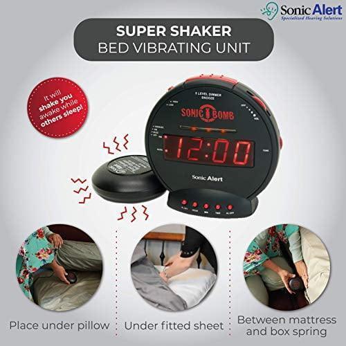 Sonic Alert Sonic Bomb Dual Alarm Clock with Bed Shaker Vibrator, Digital Display - Black & Red - ClubOn