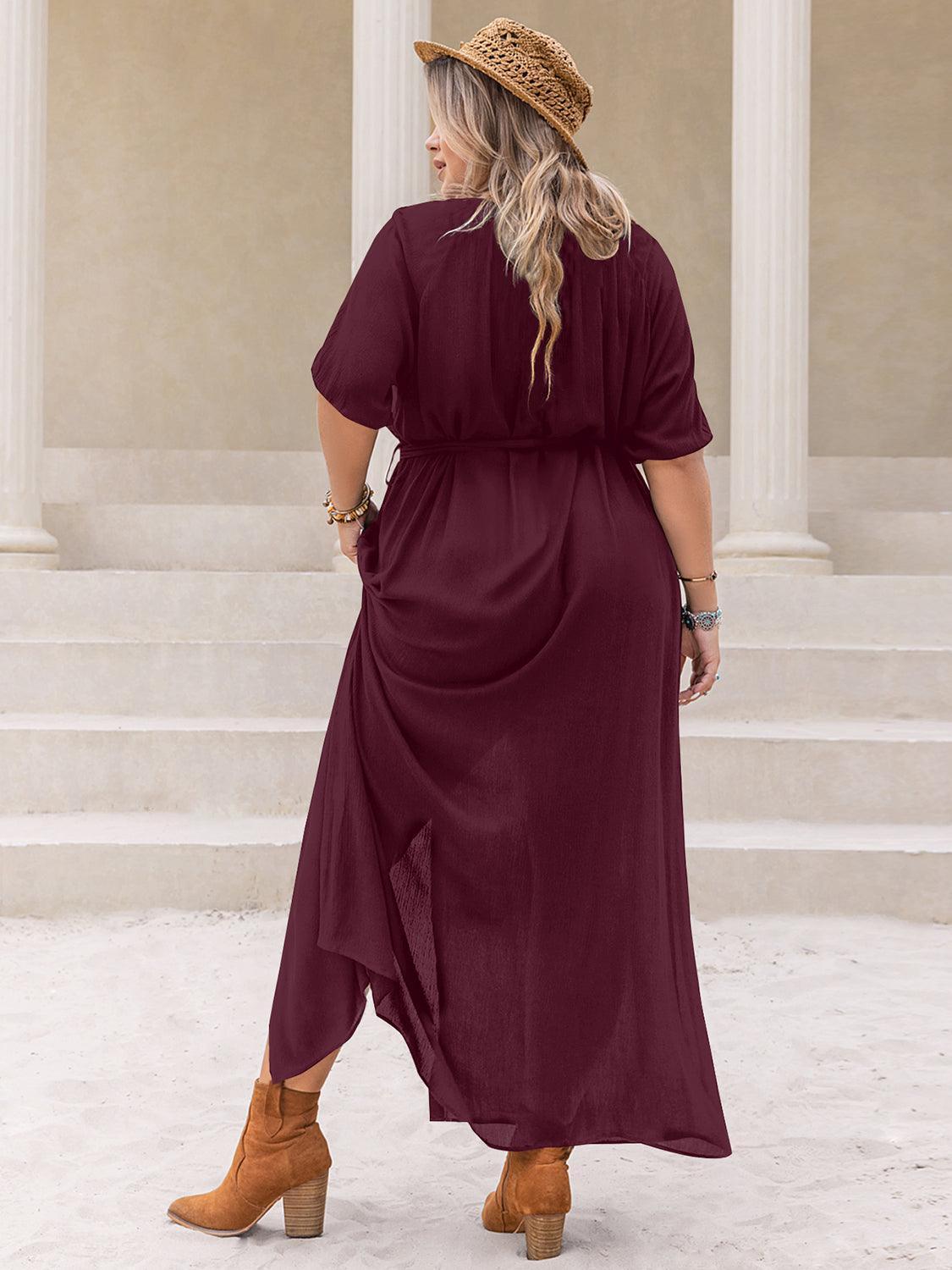 Plus Size Round Neck Half Sleeve Dress - ClubOn