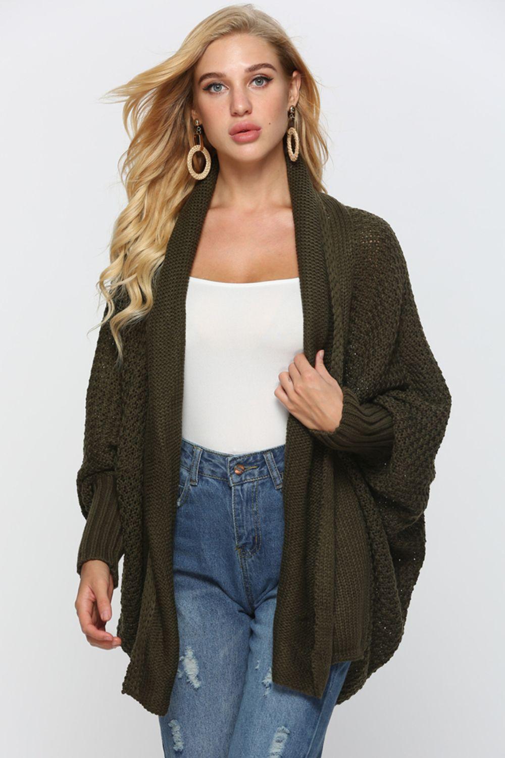 Angel Wings Open Front Dolman Sleeve Longline Cardigan - ClubOn
