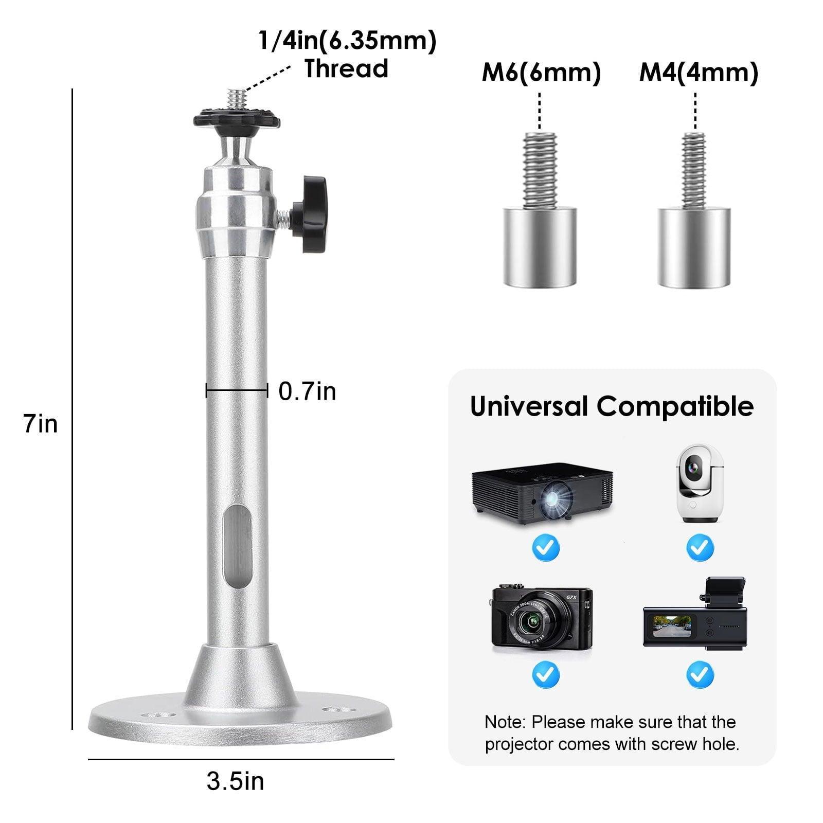 TSV Universal Projector Wall Ceiling Mount Hanger, 360° Rotatable Head, Fits Most Projectors, Silver - ClubOn
