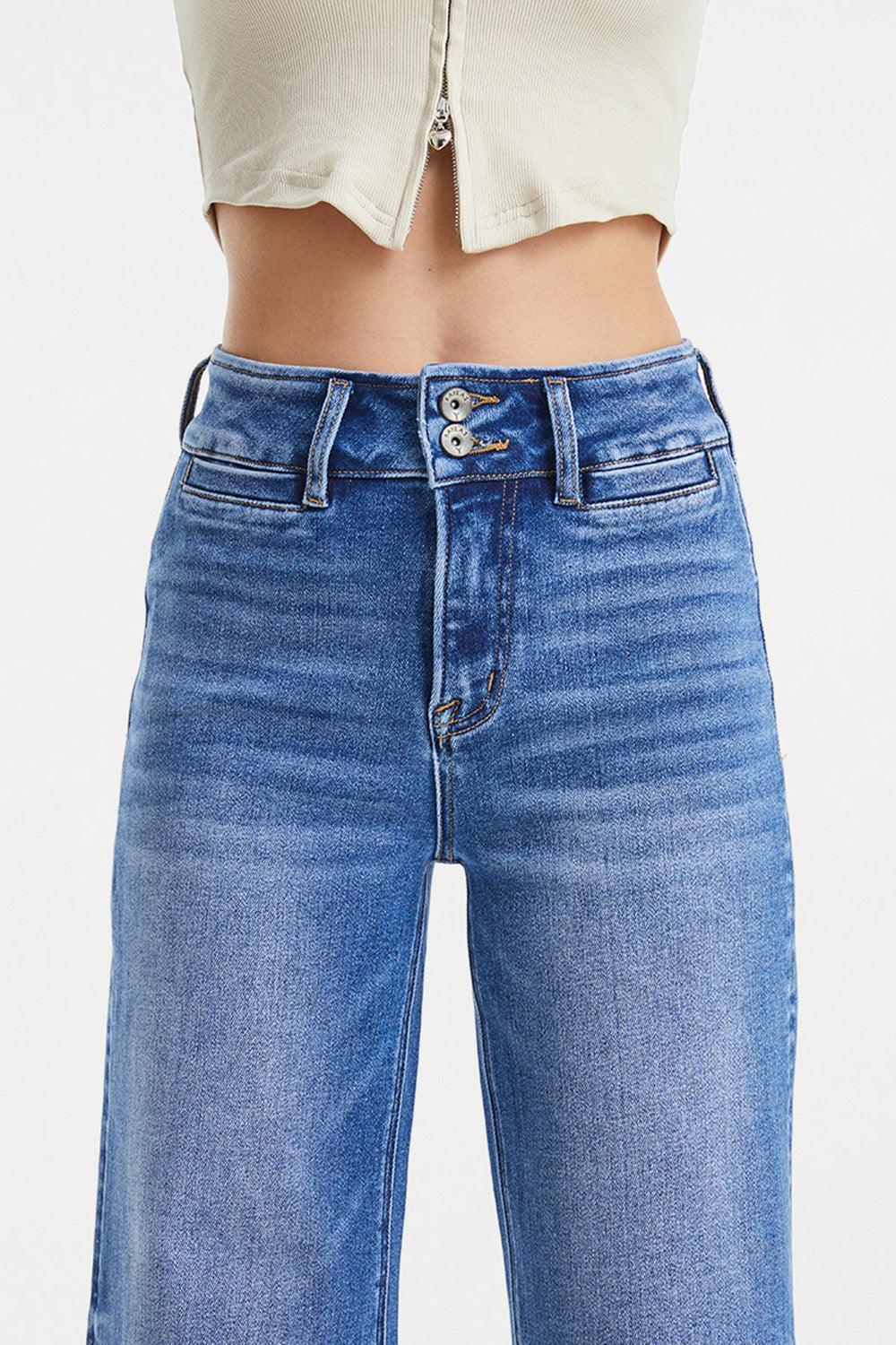 BAYEAS Full Size Raw Hem High Waist Wide Leg Jeans - ClubOn