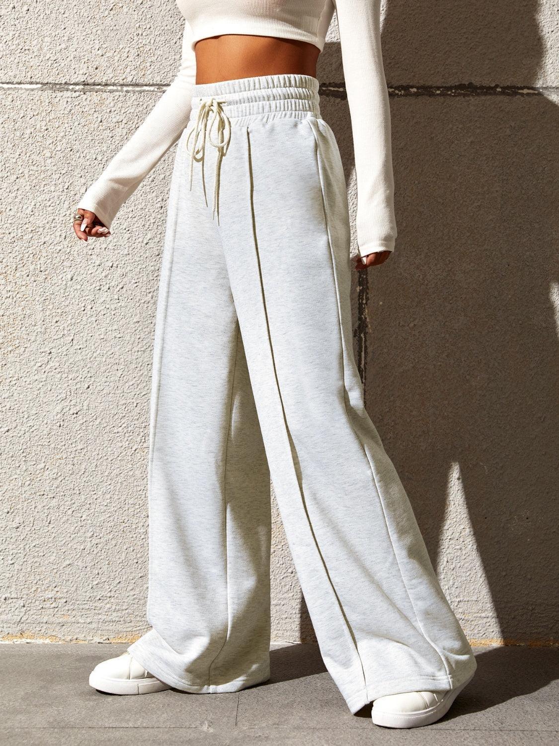 Honey Drawstring Elastic Waist Wide Leg Pants - ClubOn