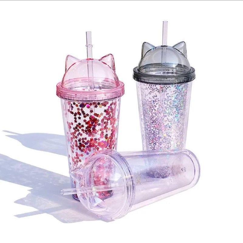 420ml Cat Ear Water Bottle for Girls – BPA-Free with Sequins - ClubOn