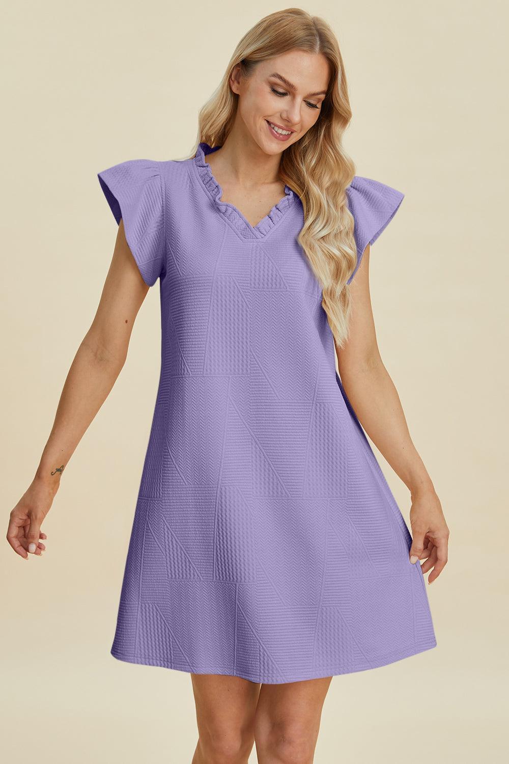 Double Take Full Size Ruffled V-Neck Cap Sleeve Dress - ClubOn