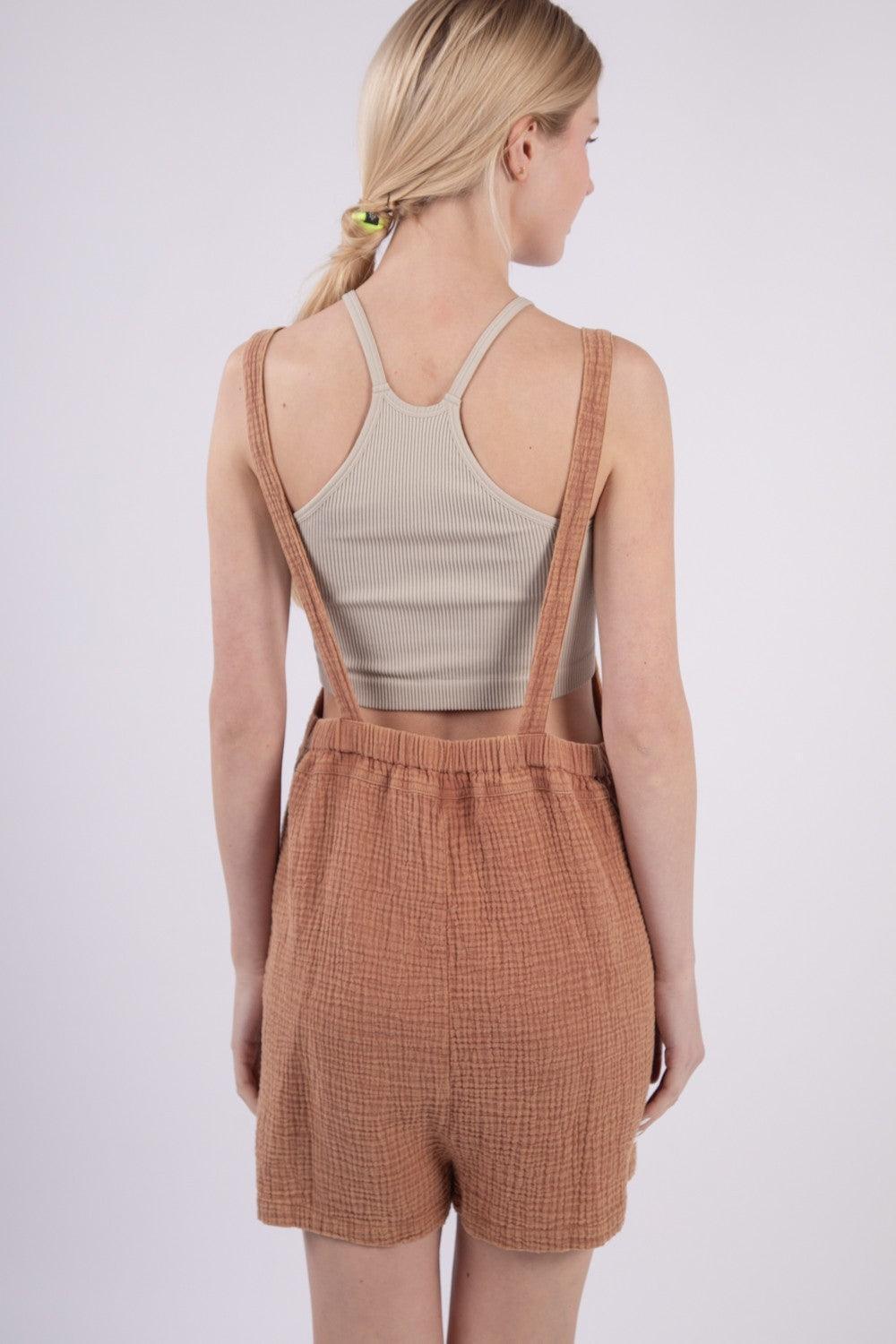 VERY J Sleeveless Double Gauze Overalls with Pockets - ClubOn