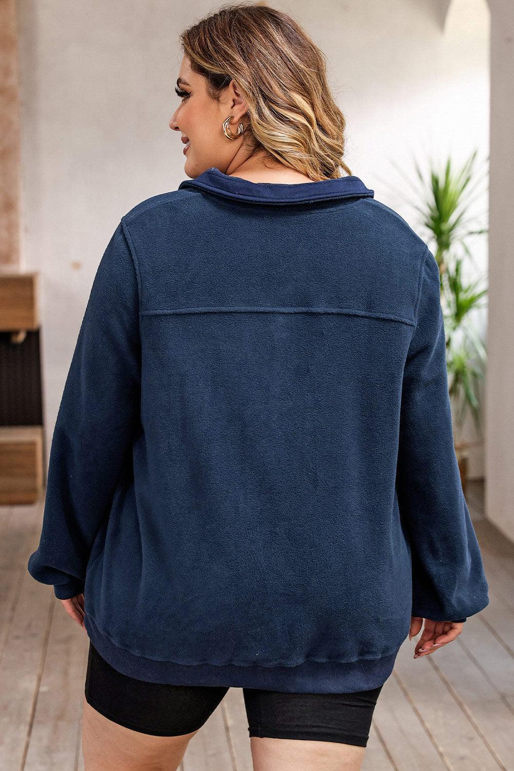 Plus Size Quarter Snap Long Sleeve Sweatshirt - ClubOn