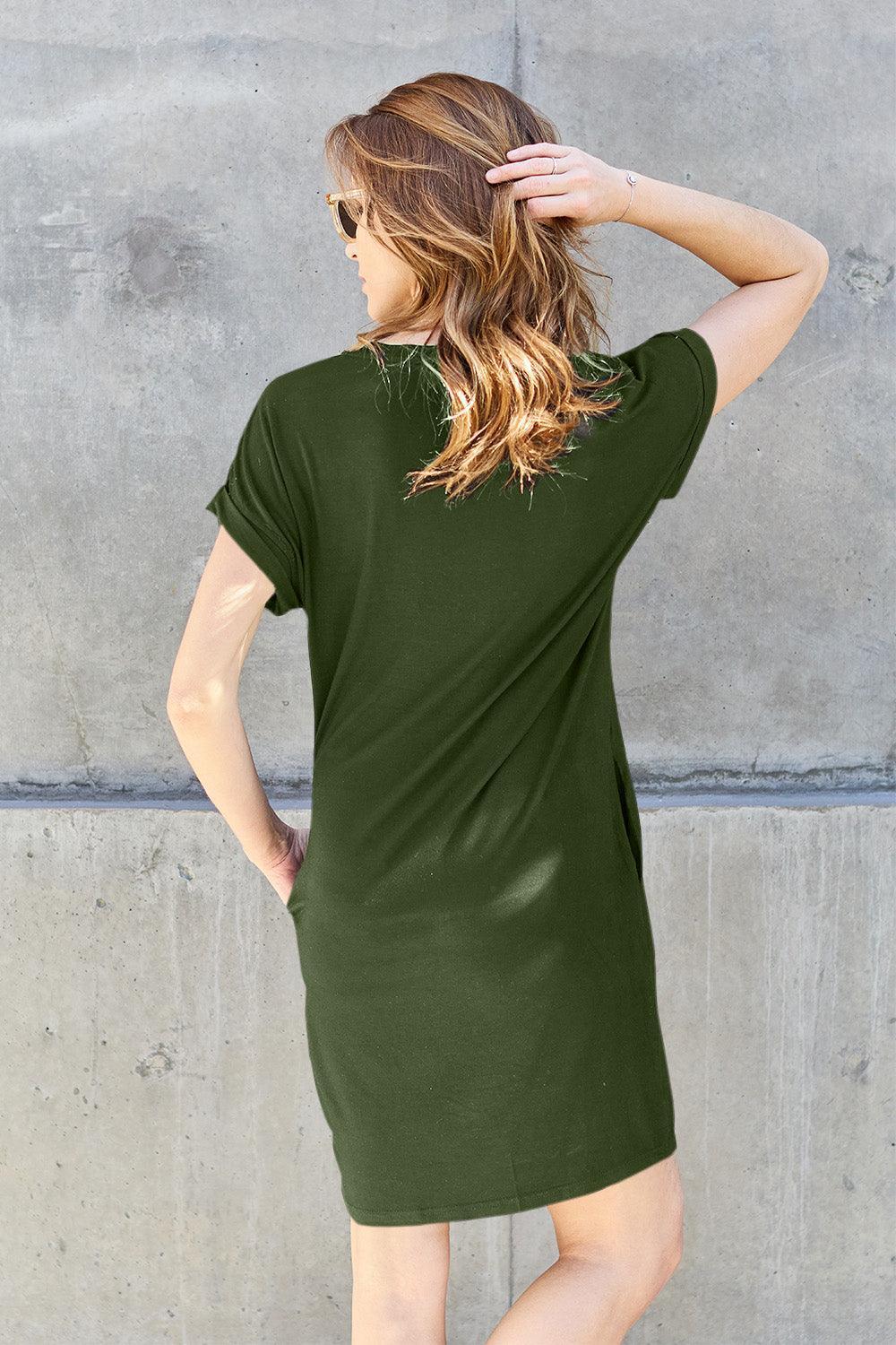 Basic Bae Full Size Round Neck Short Sleeve Dress with Pockets - ClubOn