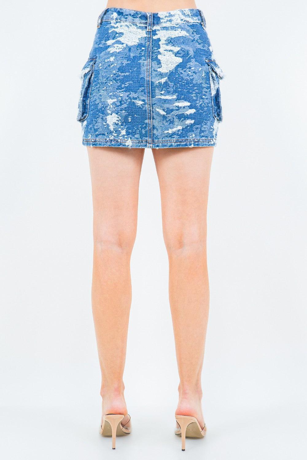 American Bazi Jacquard Trim Cargo Mini Denim Skirt - ClubOn