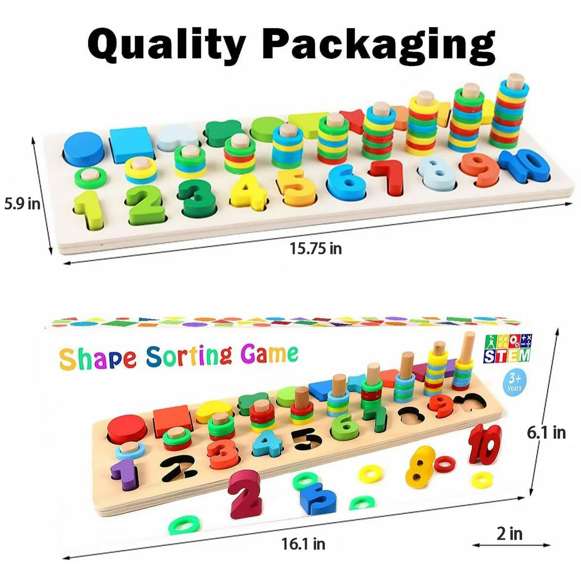 Educational Montessori Toys for Toddlers, Wooden Puzzles & Blocks, Shape Sorter & Math Game for Ages 3-5 - ClubOn