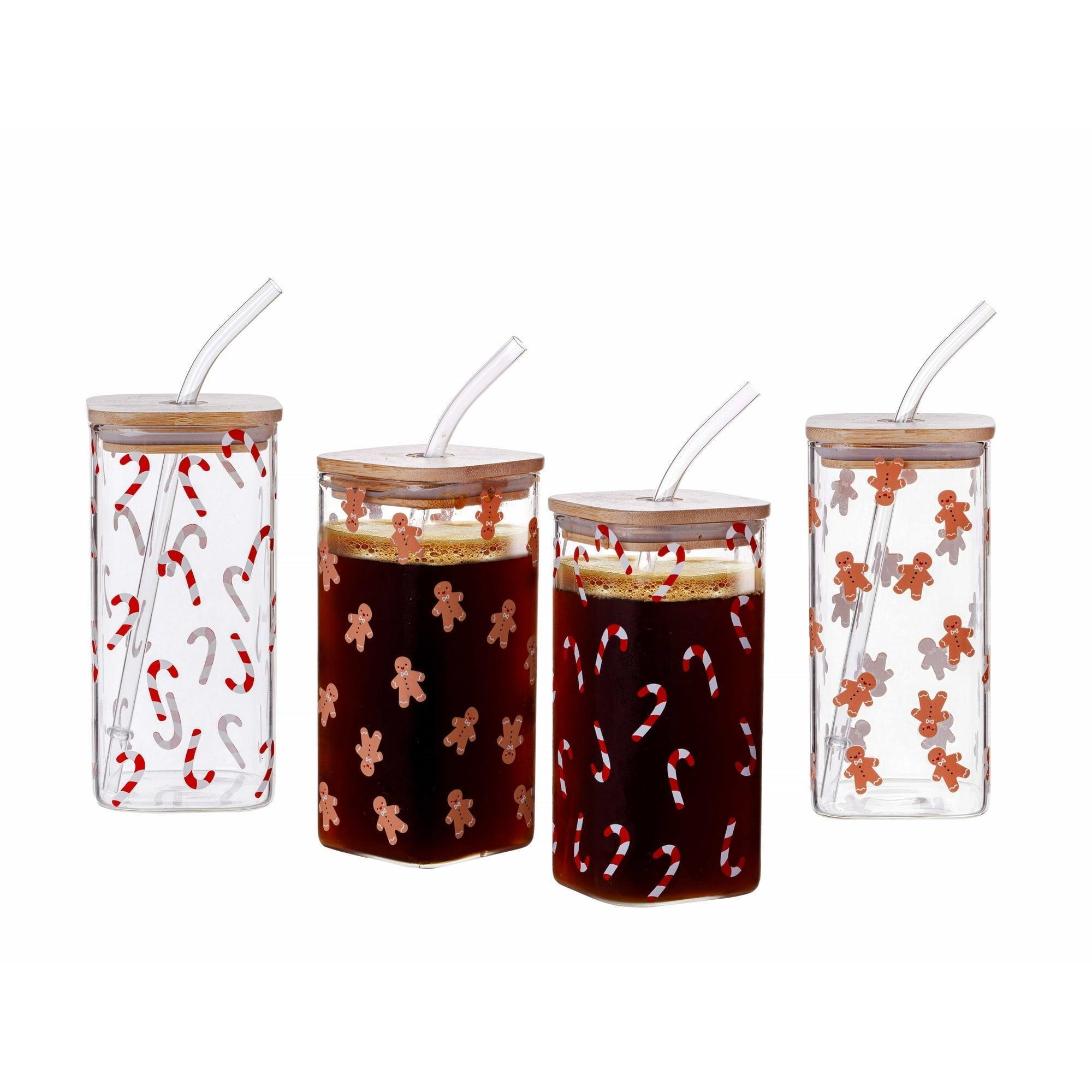 Holiday Time Gingerbread Man & Candy Cane Glass Sippers, 4-Pack - ClubOn