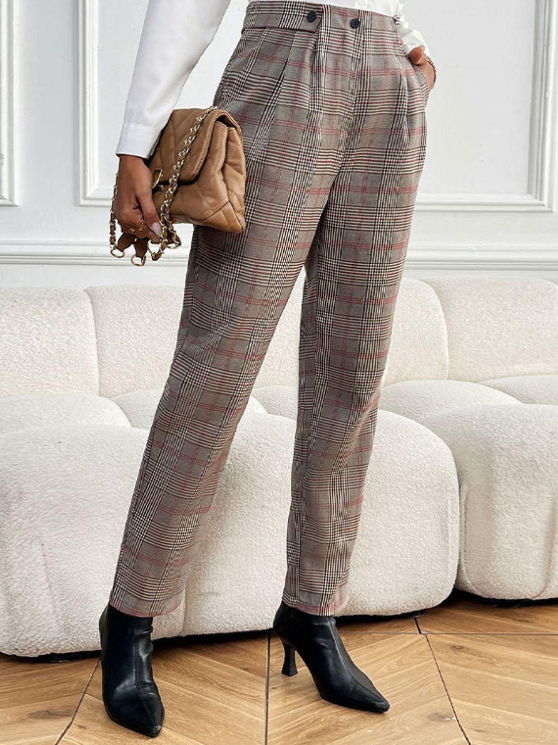 Perfee Plaid Straight Pants – Stylish & Versatile - ClubOn