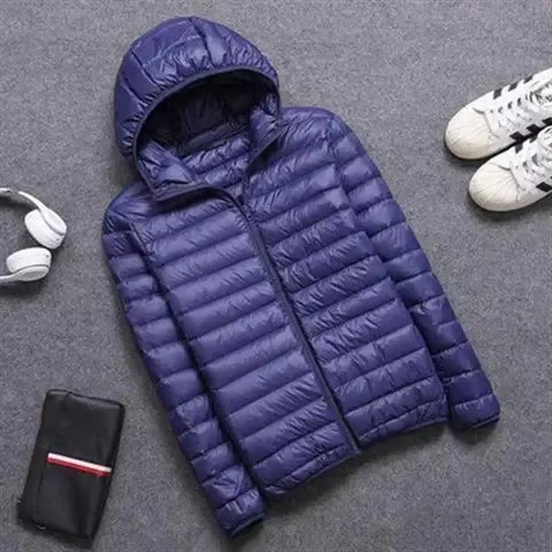 Men's Slim Fit Winter Down Cotton Coat - Hooded Warm Cropped Jacket - ClubOn