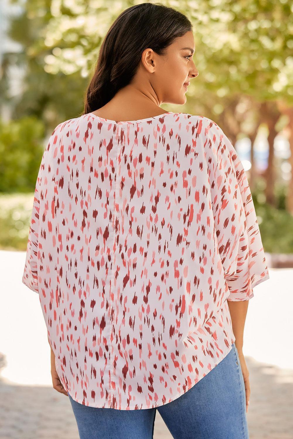 Plus Size Printed V-Neck Blouse - ClubOn