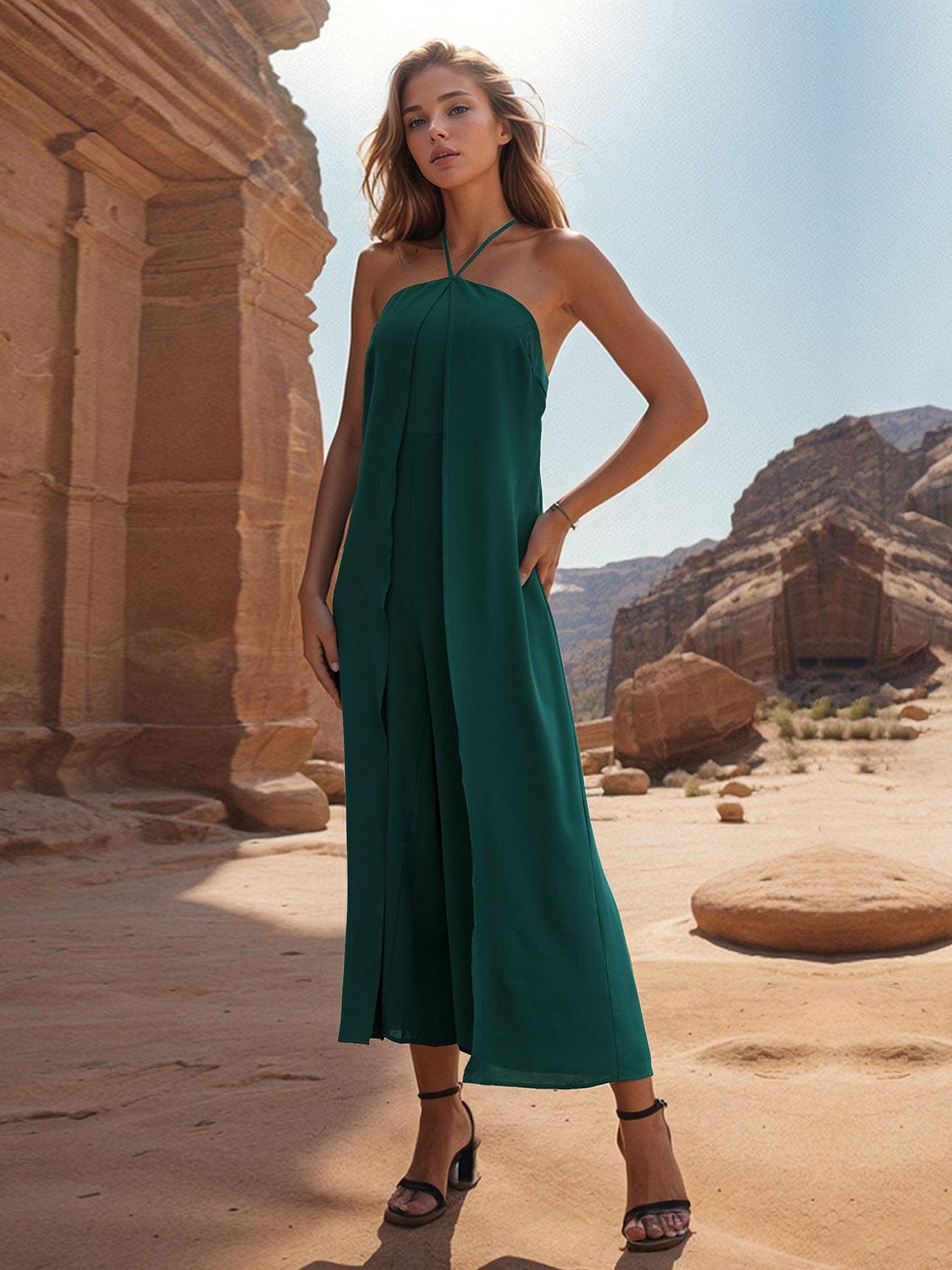 Perfee Layered Halter Neck Wide Leg Jumpsuit - ClubOn