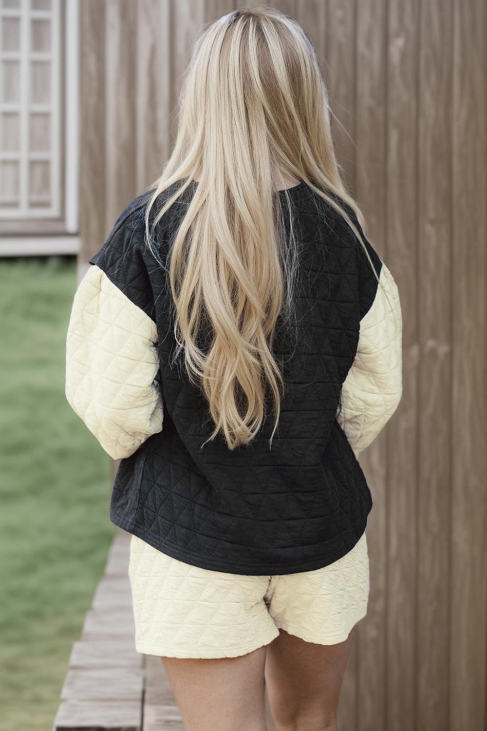 Texture Contrast Top and Shorts Set - ClubOn