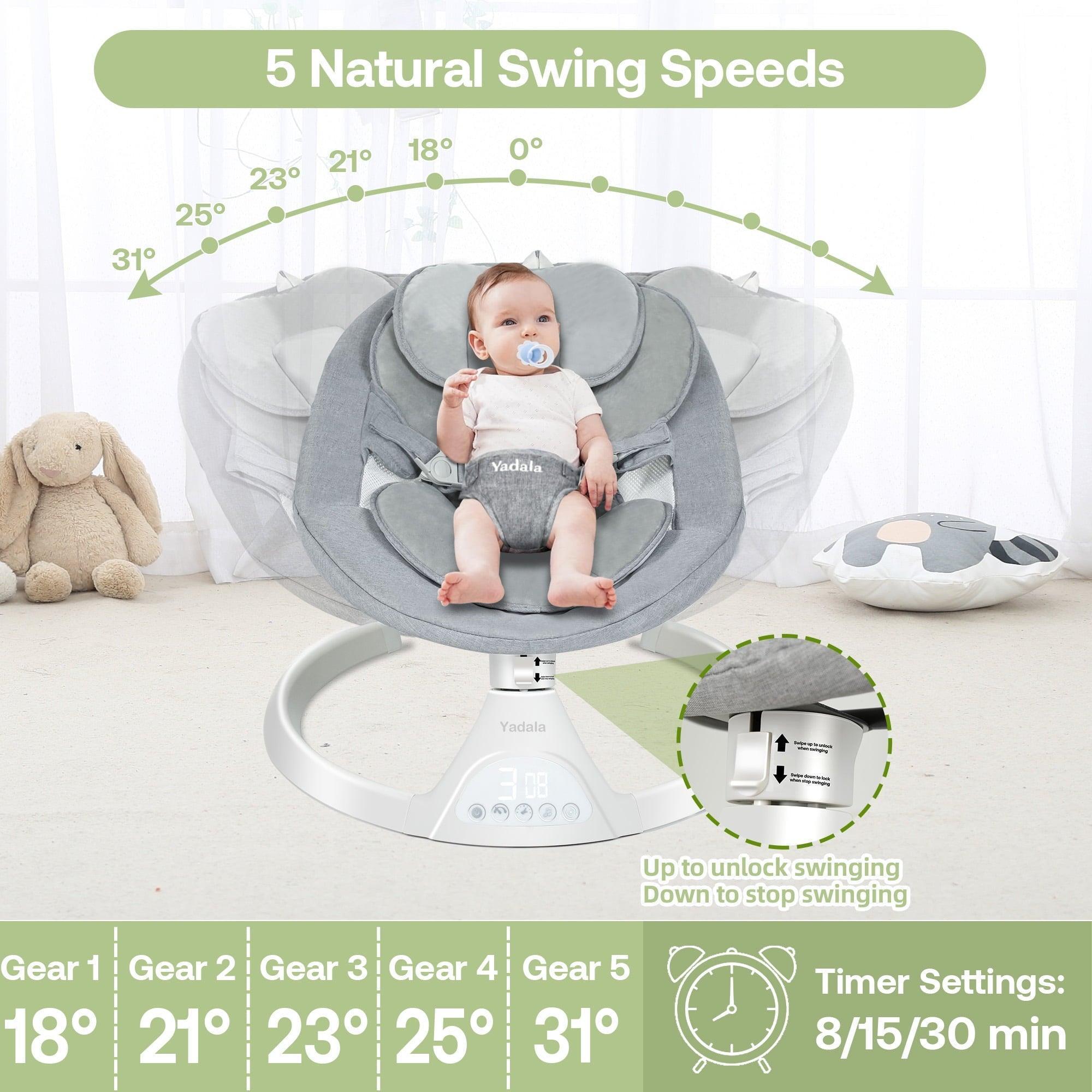 Baby Swing for Infants, Bluetooth Electric Baby Rocker Bouncer – Intelligent Auto Swing with 5 Speeds, Gray - ClubOn