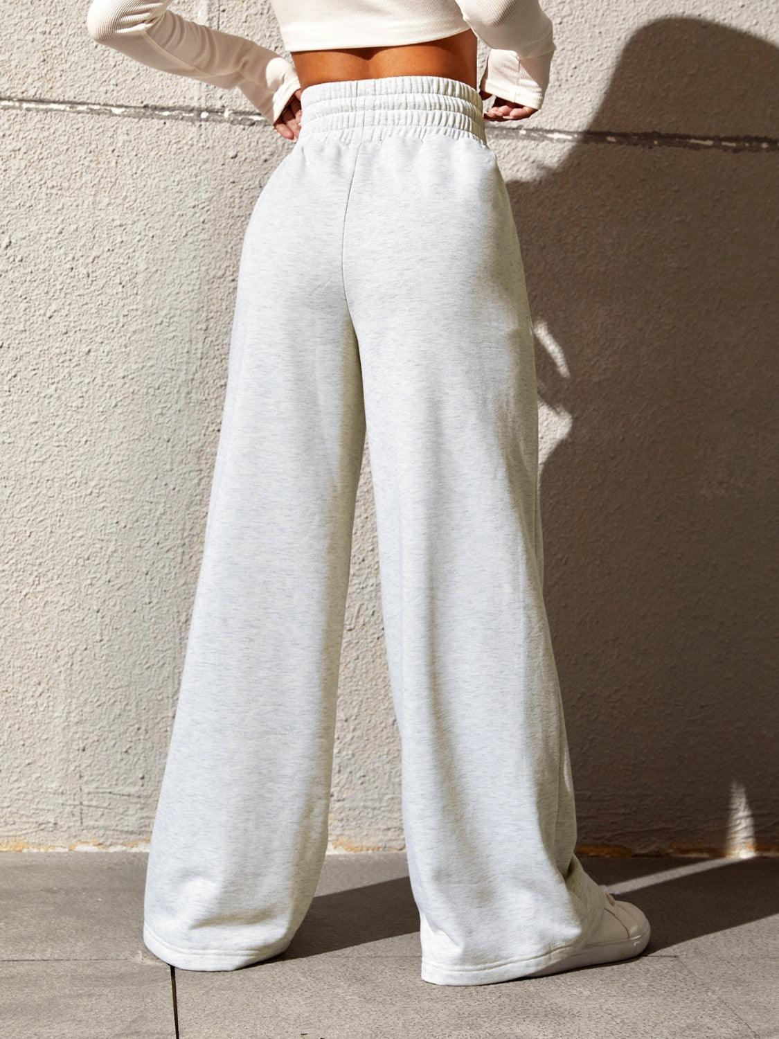 Honey Drawstring Elastic Waist Wide Leg Pants - ClubOn