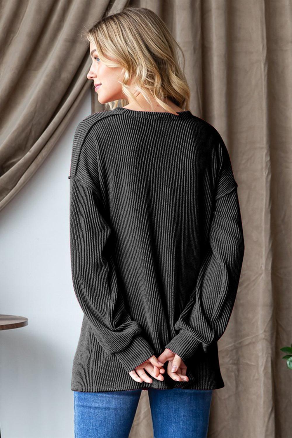 Heimish Ribbed Exposed Seam Long Sleeve T-Shirt - ClubOn